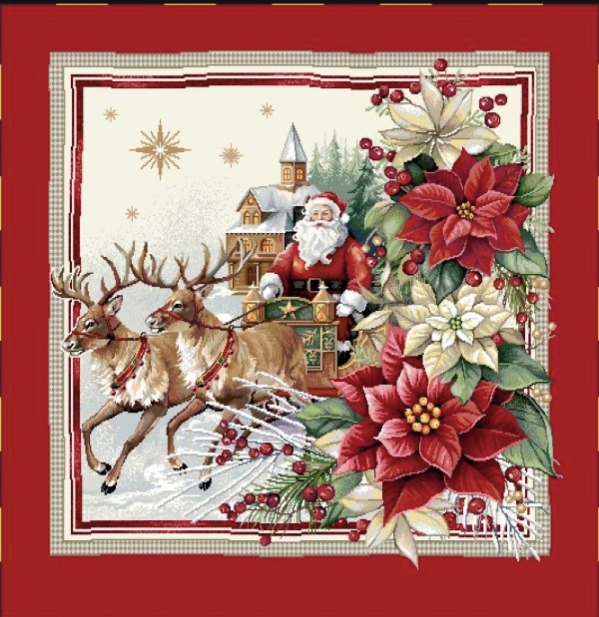 Carré -Pere noel traineau poinsetia