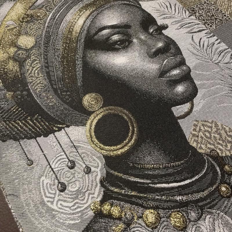 Carré -africaine bandeau gris et doré lurex – Image 2