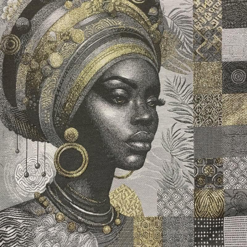 Carré -africaine bandeau gris et doré lurex