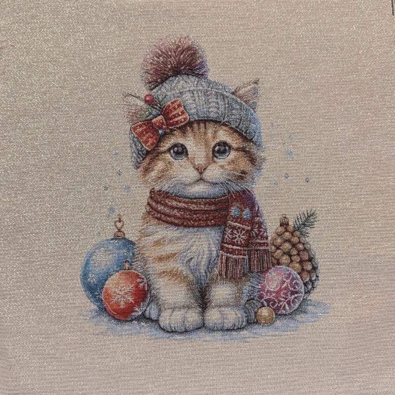 Carré -Chaton et boule de noel lurex
