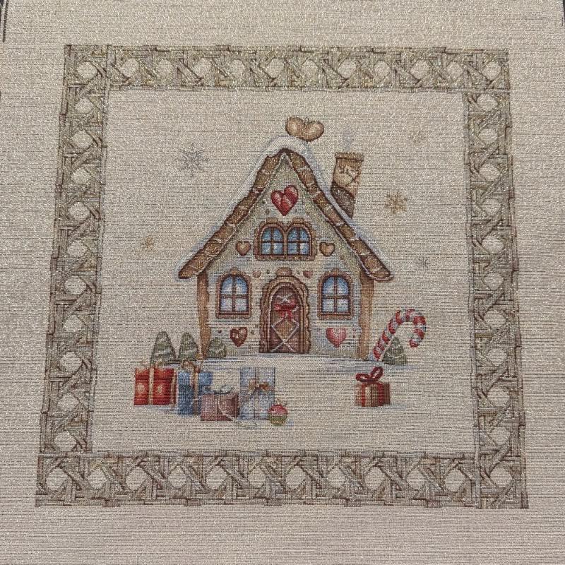 Carré -Maison pain d'epice cadre beige  lurex