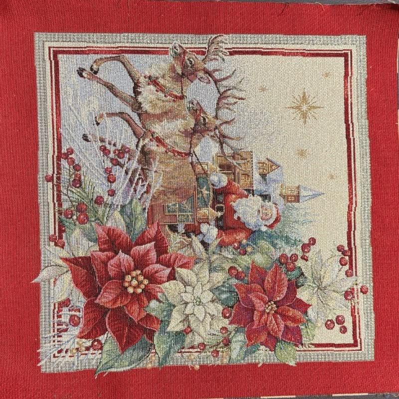Carré -Pere noel traineau et poinsetia lurex